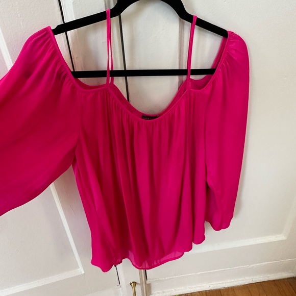 Hot pink off shoulder super soft long sleeve shirt. - Picture 2 of 4